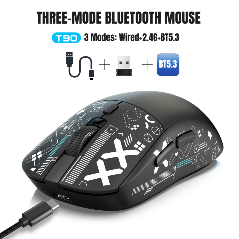 New product T90 wired+2.4G+BT5.3 three mode wireless mouse